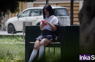 Immense-arsed Latina schoolgirl less tats boinked by stranger's building in Intersection