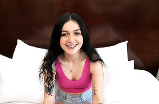 Persian teenie with a smooth-shaven pussy gives head POV style