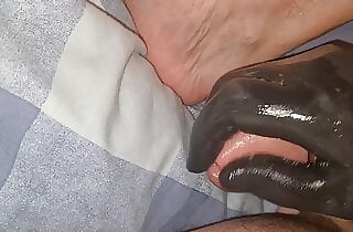 Fucking blindfolded gf with dildo in her ass and my cock in her labia