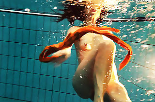 Sexy orange tights of Markova underwater