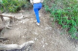 First-timer outdoor teen piss - She pisses in the nature, wearing fishnet tights and no panties - Public fetish couple