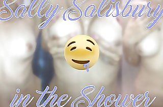 Teen Sally Salisbury takes a shower and caresses herself