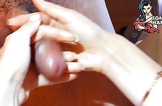 Incredible New Mechanism of Slow Cock Tease Hand job from Good-sized Tits Brunette for milking cum and precum from a Good-sized Dick Guy