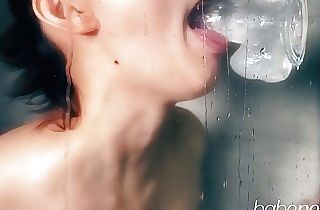 Sucking my dildo when taking a shower