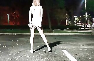 Youthfull Stripper Kitty Longlegs walks naked down the street again!  This time she came to the supermarket parking
